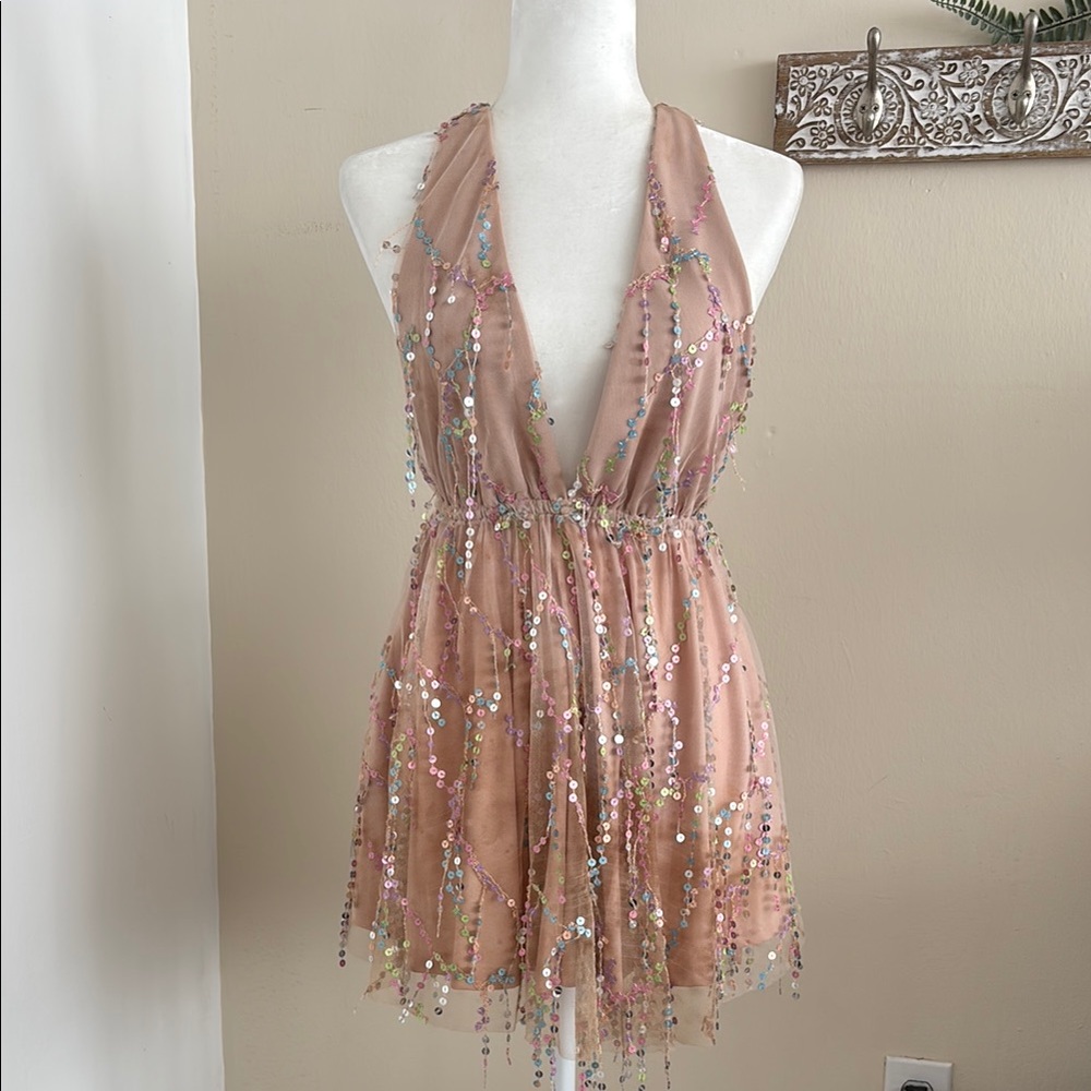 Sequin Embellished Halter Dress